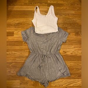 HYFVE Women's White Crop Top And Gray Shorts Romper Outfit Size Large Bundle